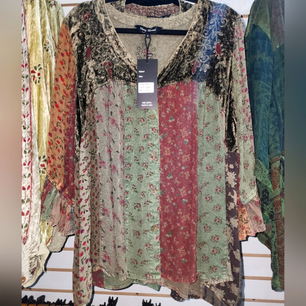 Vintage Bohemian: patchwork velvet top.